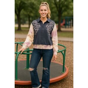 MSRP $222 NWOT Upcycled Free People Embroidered Top & Champion Sweatshirt S-L